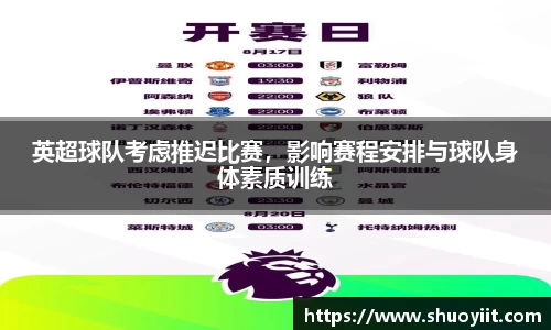 英超球队考虑推迟比赛，影响赛程安排与球队身体素质训练